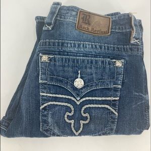 MEN'S ROCK REVIVAL RYKER STRAIGHT STRETCH FADED BLUE WASH JEANS 36.